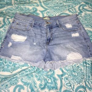 Distressed jean shorts